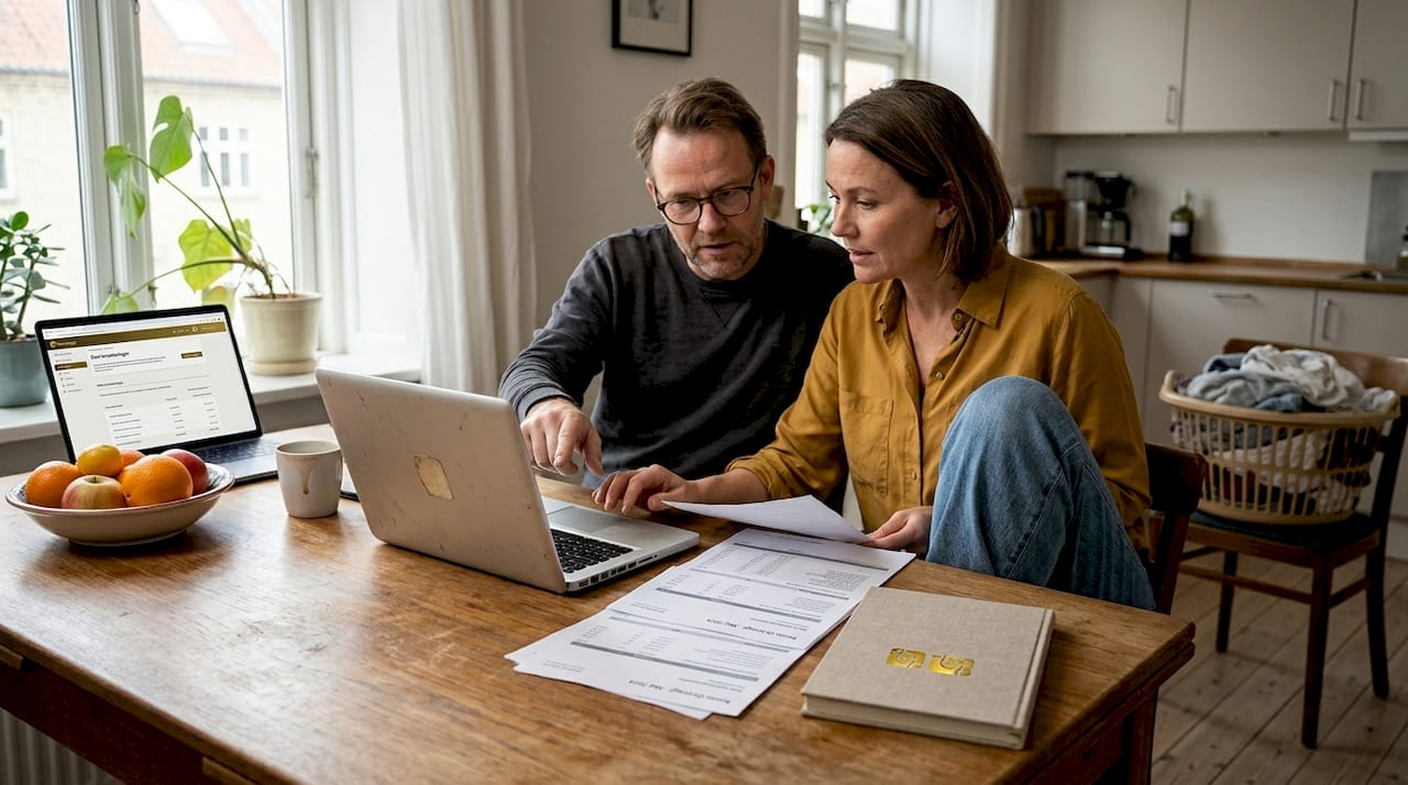 Par gennemgår økonomien sammen ved spisebordet