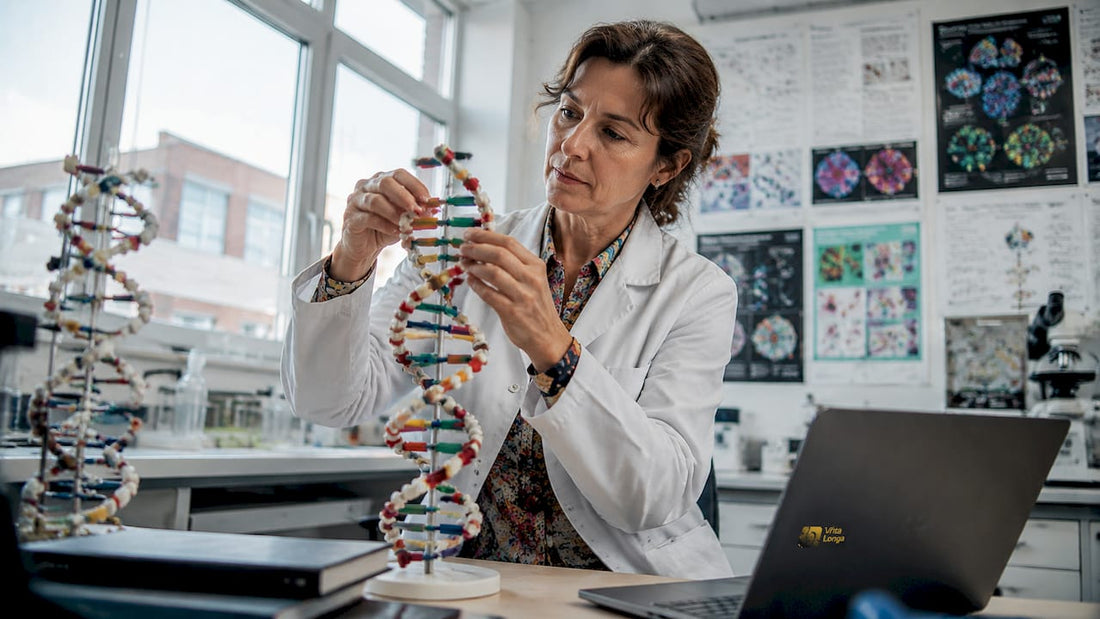 En forsker finjusterer en DNA-model i laboratoriet.