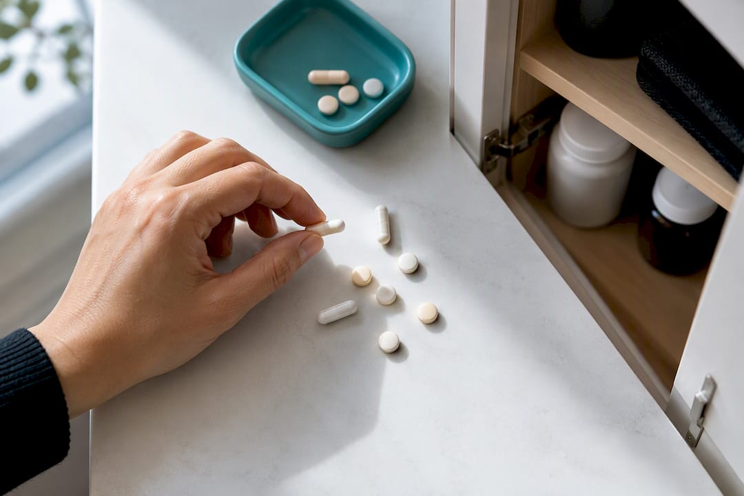 Hånd sorterer NMN og medicin
