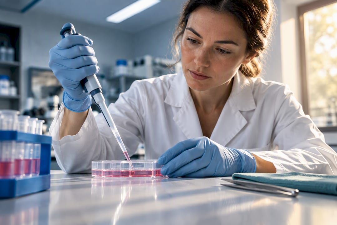 Forsker arbejder med en prøve af immunceller i laboratoriet